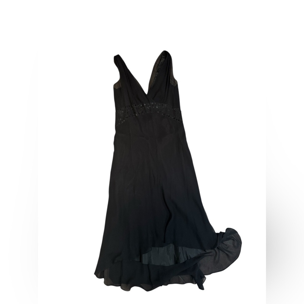 Vintage Y2K Maggy London Black 100% Silk Empire Waist Sequin Dress Size Small